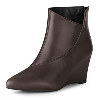 Women's Pointed Toe Zipper Wedge Heel Ankle Booties