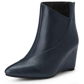 Women's Pointed Toe Zipper Wedge Heel Ankle Booties