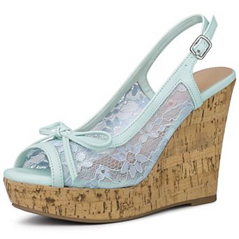 Women's Lace Platform White Wedges Wedge Heel Sandals