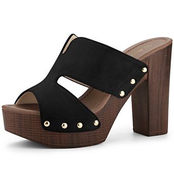 Women's Platform High Block Heel Slides Sandals