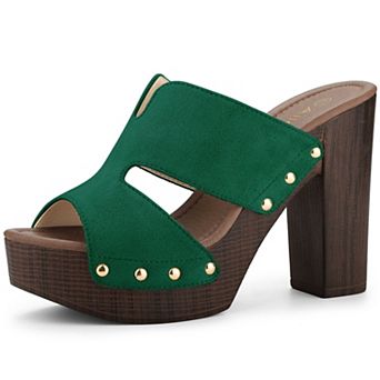 Women's Platform High Block Heel Slides Sandals