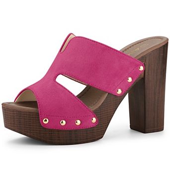 Women's Platform High Block Heel Slides Sandals