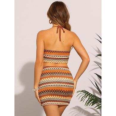 Boho Skirt Sets for Women's 2 Piece Summer Casual Halter Crop Top and Mini Skirts