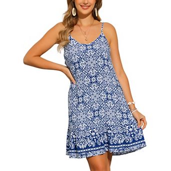 Summer Floral Dress for Women's Casual Sundress Spaghetti Strap Boho Beach Dresses