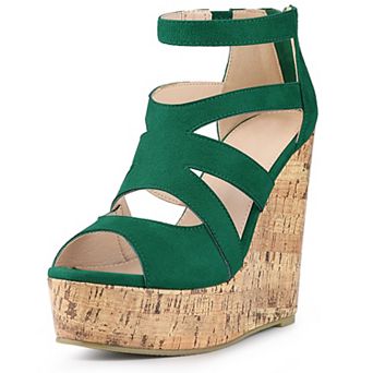 Women's Platform Peep Toe Cutout Caged Cork Wedge Heel Sandals