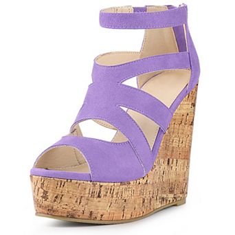 Women's Platform Peep Toe Cutout Caged Cork Wedge Heel Sandals