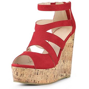 Women's Platform Peep Toe Cutout Caged Cork Wedge Heel Sandals