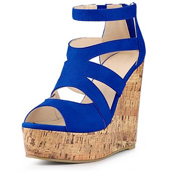 Women's Platform Peep Toe Cutout Caged Cork Wedge Heel Sandals