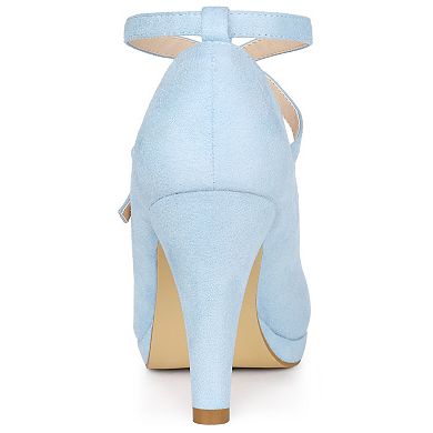 Women's Platform Cross Strap Stiletto Heels Mary Janes Pumps