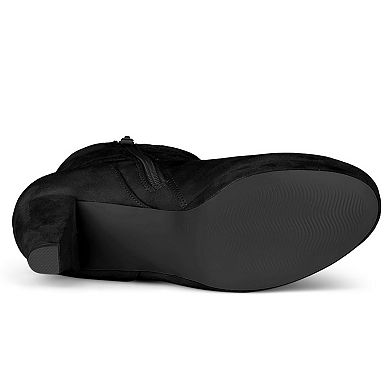 Women's Slip on Zip Round Toe Ankle Mid Heel Boots