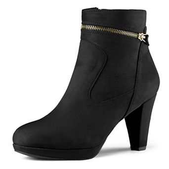 Women's Slip on Zip Round Toe Ankle Mid Heel Boots