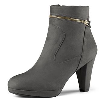Women's Slip on Zip Round Toe Ankle Mid Heel Boots