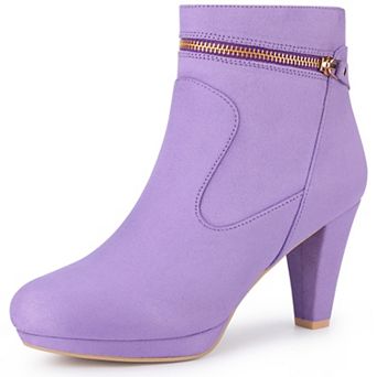 Women's Slip on Zip Round Toe Ankle Mid Heel Boots