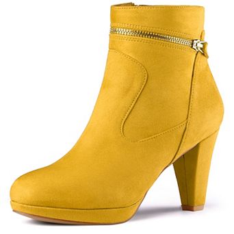 Women's Slip on Zip Round Toe Ankle Mid Heel Boots