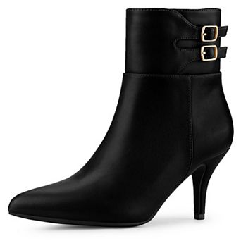 Women's Pointed Toe Buckle Stiletto Heels Ankle Boots