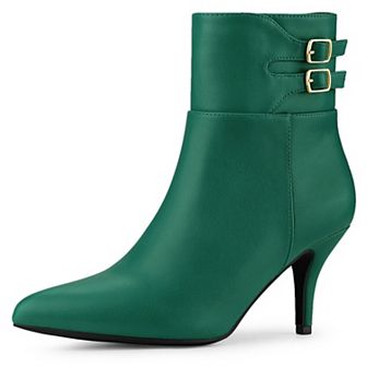 Women's Pointed Toe Buckle Stiletto Heels Ankle Boots