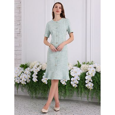 Women's Short Sleeve Mermaid Dress Elegant Work Fishtail Tweed Bodycon Dresses