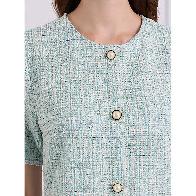 Women's Short Sleeve Mermaid Dress Elegant Work Fishtail Tweed Bodycon Dresses