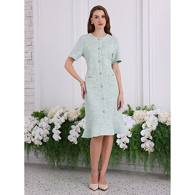 Women's Short Sleeve Mermaid Dress Elegant Work Fishtail Tweed Bodycon Dresses