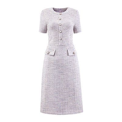 women's tweed short-sleeve sheath dress Sail to Sable NAVY Metallic Tweed Short Sleeve Shift Dress NAVY / L / H2522