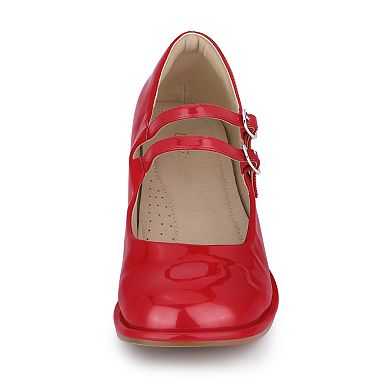 Women's Square Toe Ankle Strap Block Heels Mary Janes Pumps