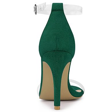 Women's Open Toe Clear Ankle Strap Stiletto Heel Sandals