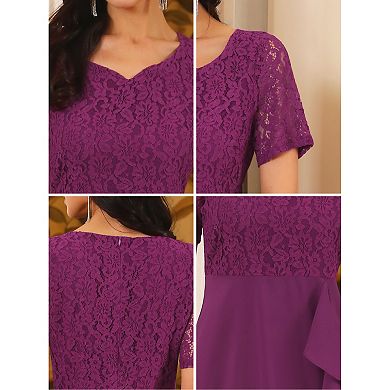 Women's Lace Chiffon Dresses Ruffle Bridesmaid Wedding Cocktail Midi Dress
