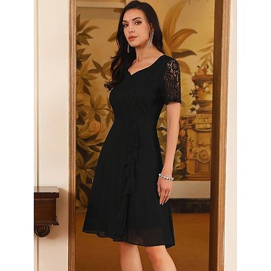 Women's Lace Chiffon Dresses Ruffle Bridesmaid Wedding Cocktail Midi Dress