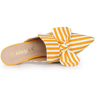 Women's Stripe Bow Slip on Stiletto Heel Slides Mules