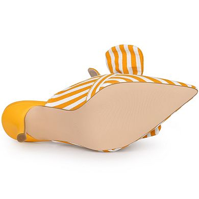 Women's Stripe Bow Slip on Stiletto Heel Slides Mules