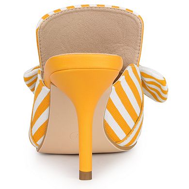 Women's Stripe Bow Slip on Stiletto Heel Slides Mules