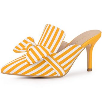 Women's Stripe Bow Slip on Stiletto Heel Slides Mules