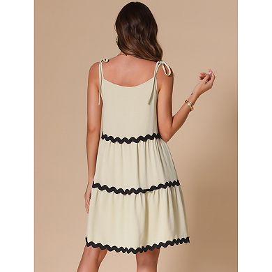 Spaghetti Strap Dress for Women's Summer Sleeveless Contrast Trim A-Line Dresses