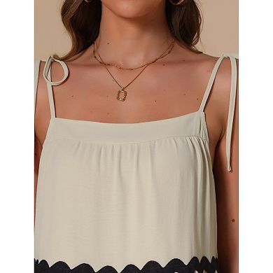 Spaghetti Strap Dress for Women's Summer Sleeveless Contrast Trim A-Line Dresses