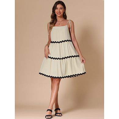Spaghetti Strap Dress for Women's Summer Sleeveless Contrast Trim A-Line Dresses