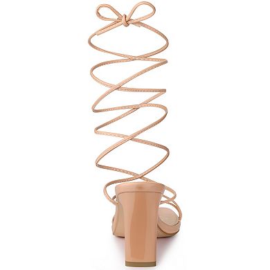 Women's Lace Up Strappy Block High Heel Sandals