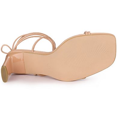 Women's Lace Up Strappy Block High Heel Sandals