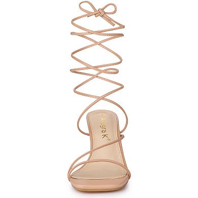 Women's Lace Up Strappy Block High Heel Sandals
