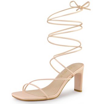 Women's Lace Up Strappy Block High Heel Sandals