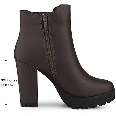 Women's Round Toe Zipper Block Heel Platform Ankle Boots