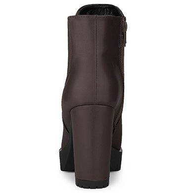 Women's Round Toe Zipper Block Heel Platform Ankle Boots