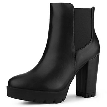 Women's Round Toe Zipper Block Heel Platform Ankle Boots