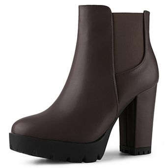 Women's Round Toe Zipper Block Heel Platform Ankle Boots