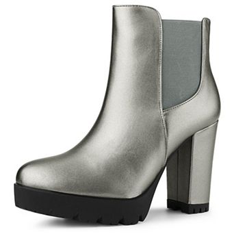 Women's Round Toe Zipper Block Heel Platform Ankle Boots