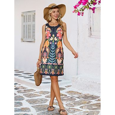 Women's Summer Dresses Loose Scoop Neck Sleeveless Sundresses with Pockets t Shirt Swing Dress