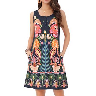 Women's Summer Dresses Loose Scoop Neck Sleeveless Sundresses with Pockets t Shirt Swing Dress