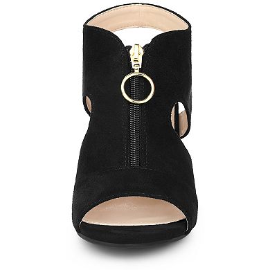 Women's Front Zip Cut Out Chunky Heels Slingback Gladiator Heel Sandals