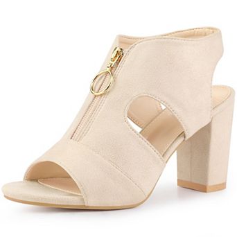 Women's Front Zip Cut Out Chunky Heels Slingback Gladiator Heel Sandals