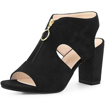 Women's Front Zip Cut Out Chunky Heels Slingback Gladiator Heel Sandals