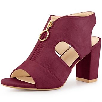 Women's Front Zip Cut Out Chunky Heels Slingback Gladiator Heel Sandals